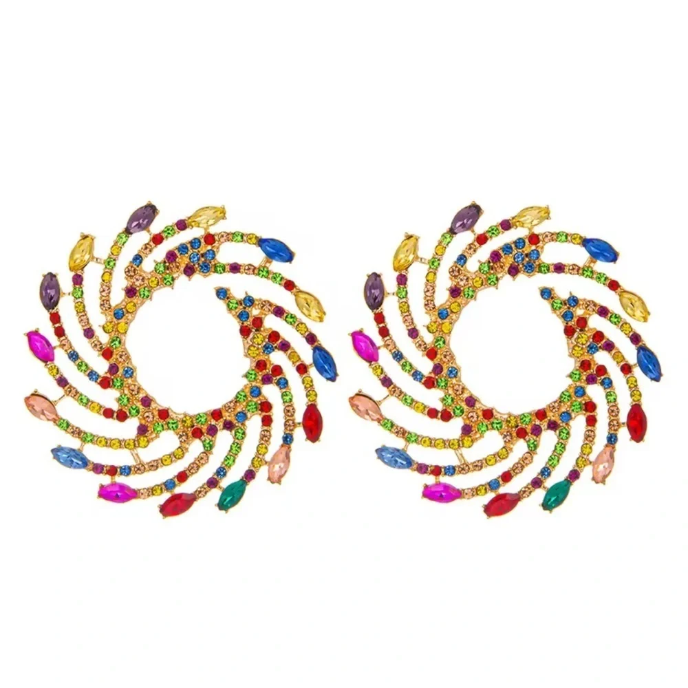 New Multicolor Swirl Statement Earrings Diamond rhinestones